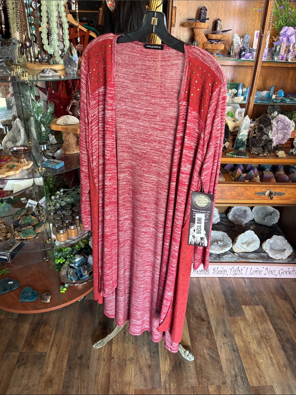 Unknown Brand Women's Open-Front Studded Cardigan - Red Heather - Picture 3 of 5